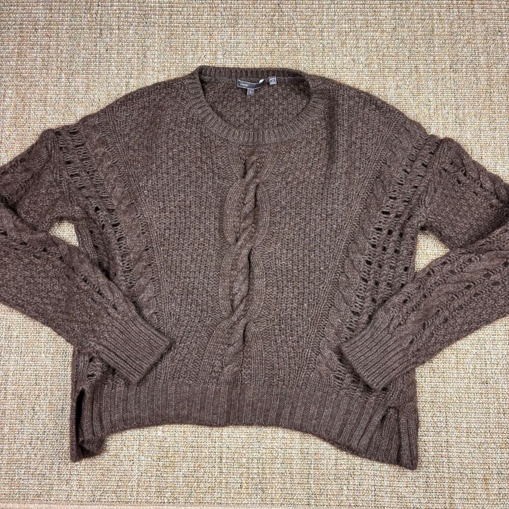 🤎 Vince Yak & Wool Cropped Cable Knit Sweater | L | Brown